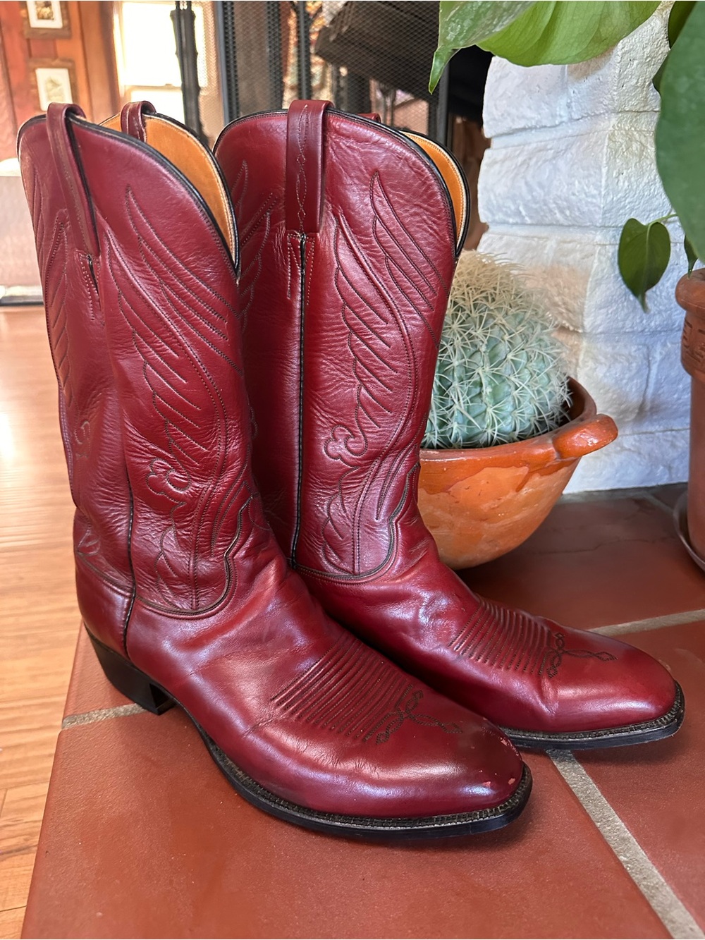 Lucchese Red Leather Western Cowboy Boots
